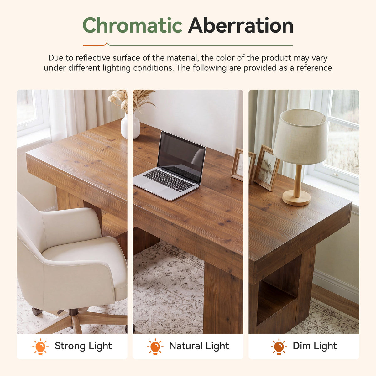 63" Solid Wood Computer Desk, Rectangular Home Office Desk with Sturdy Pedestal Base