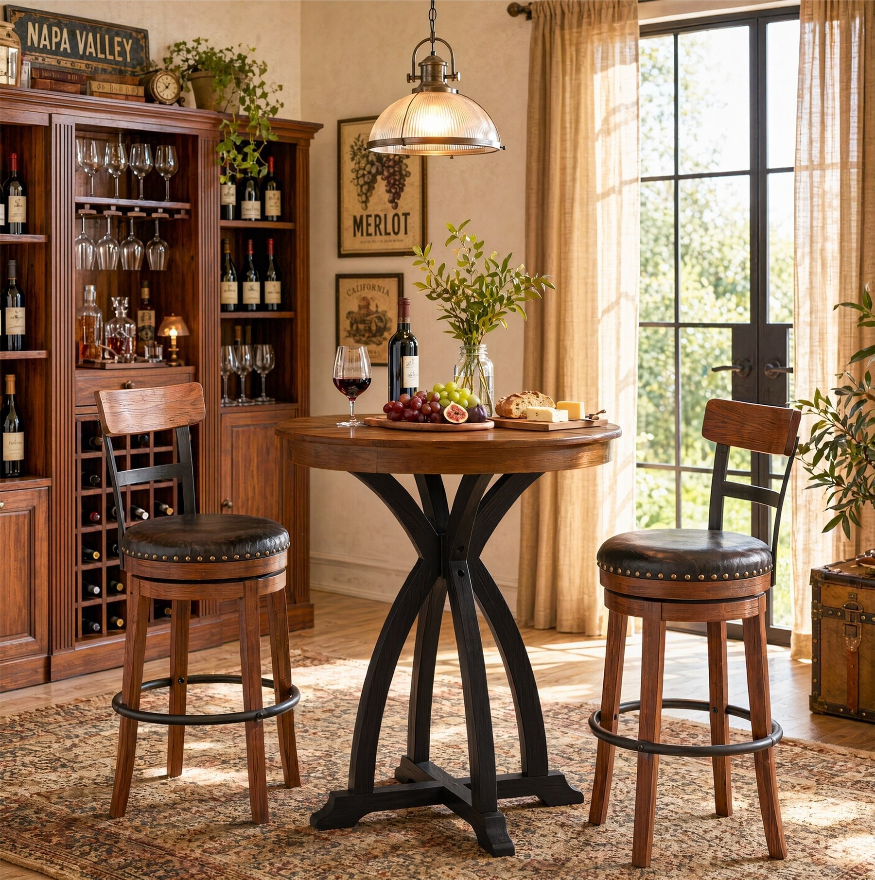 31.5" Solid Wood Bar Table, Vintage Round High Top Pub Table for Home Bar(Only Table)