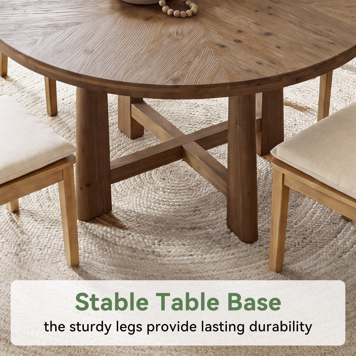 47" Round Farmhouse Dining Table for 6, Solid Wood Kitchen Table, Dining Room Living Room