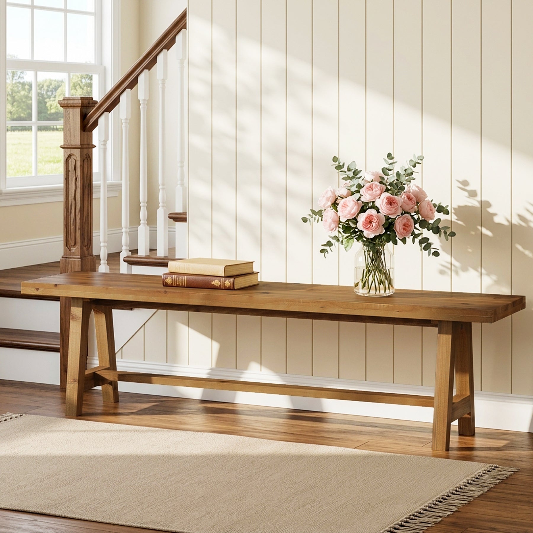 Tribesigns 63-Inch Entryway Bench, Narrow Hallway Seat for Mudroom