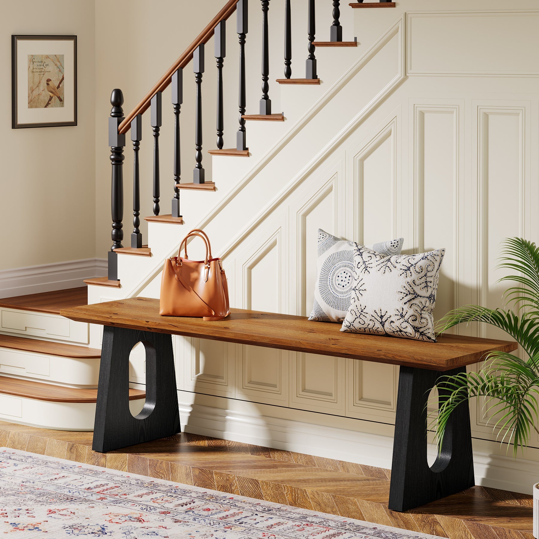 47" Solid Wood Entryway Bench, Farmhouse Shoe Bench for Entrance, Foyer