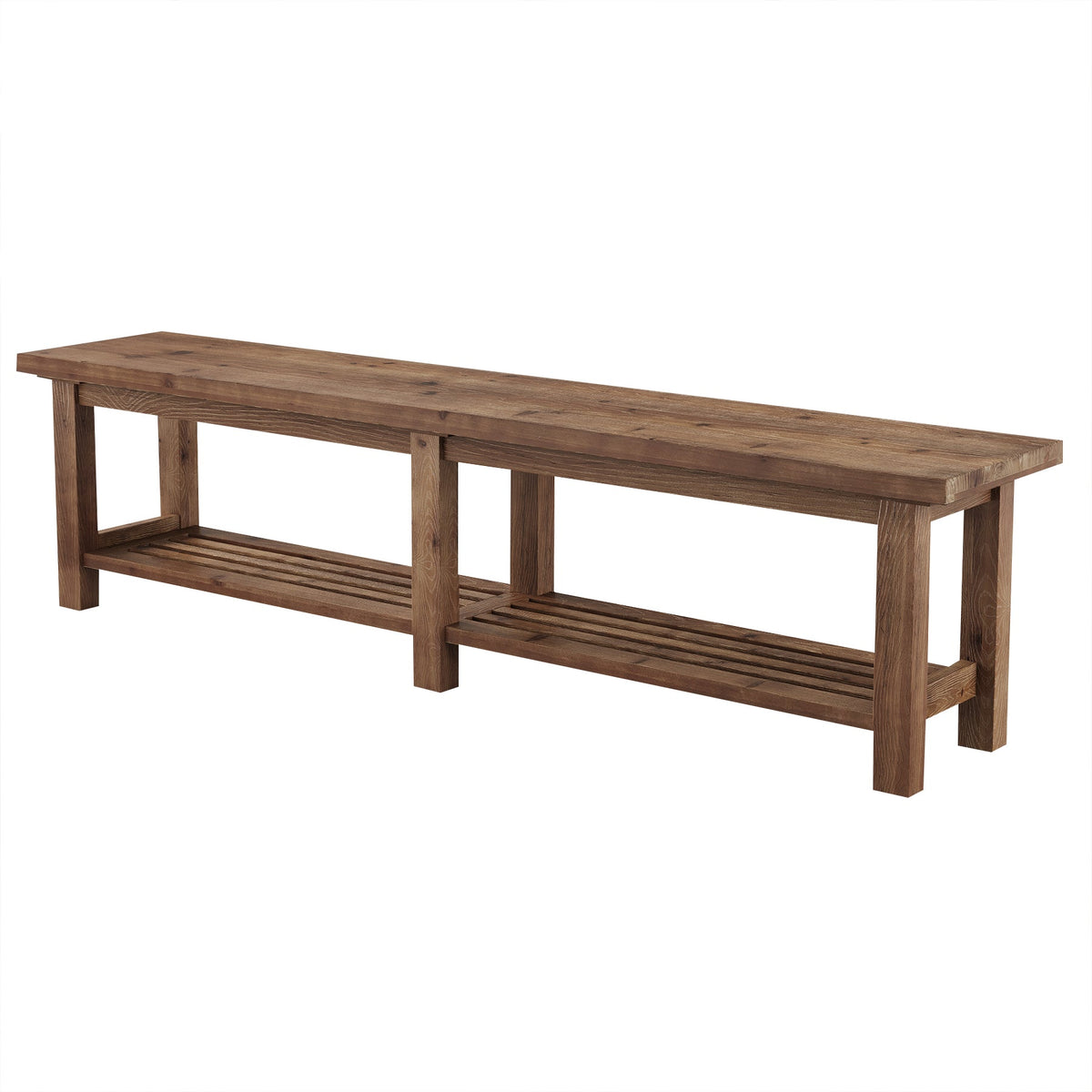71" Solid Wood Entryway Bench, 2-Tier Shoe Bench End-of-Bed Bench with Open Storage
