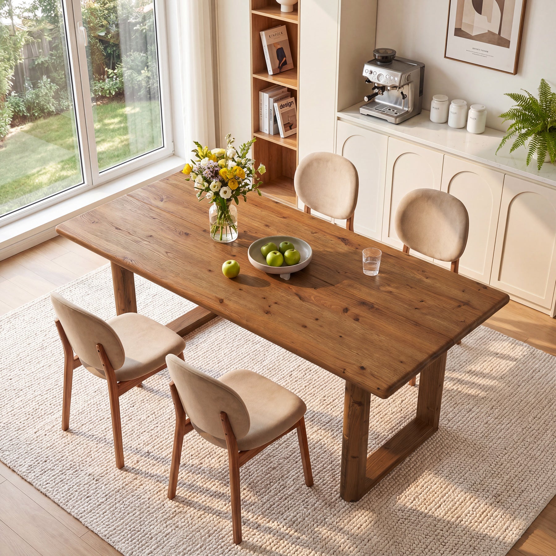 63" Solid Wood Dining Table for 4-6 People, Rectangle Kitchen Table with U-Shaped Legs