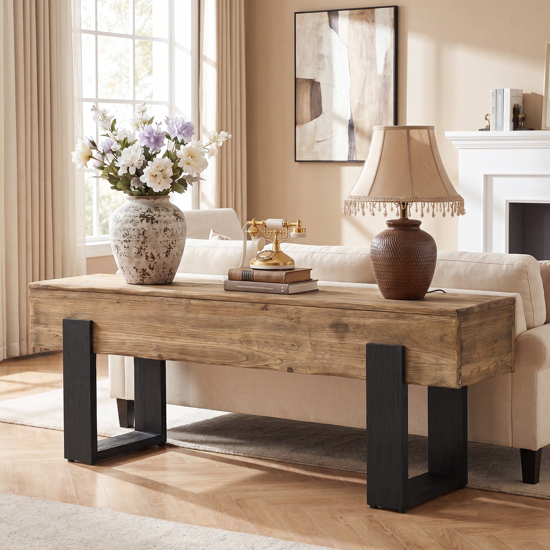 63" Solid Wood Entryway Bench, Farmhouse Indoor Shoe Bench End of Bed Bench
