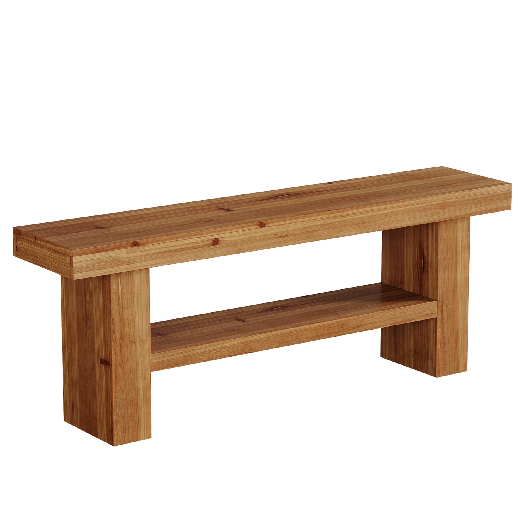 63" Solid Wood Entryway Bench, 2-Tier End of Bed Bench for Hallway, Bedroom