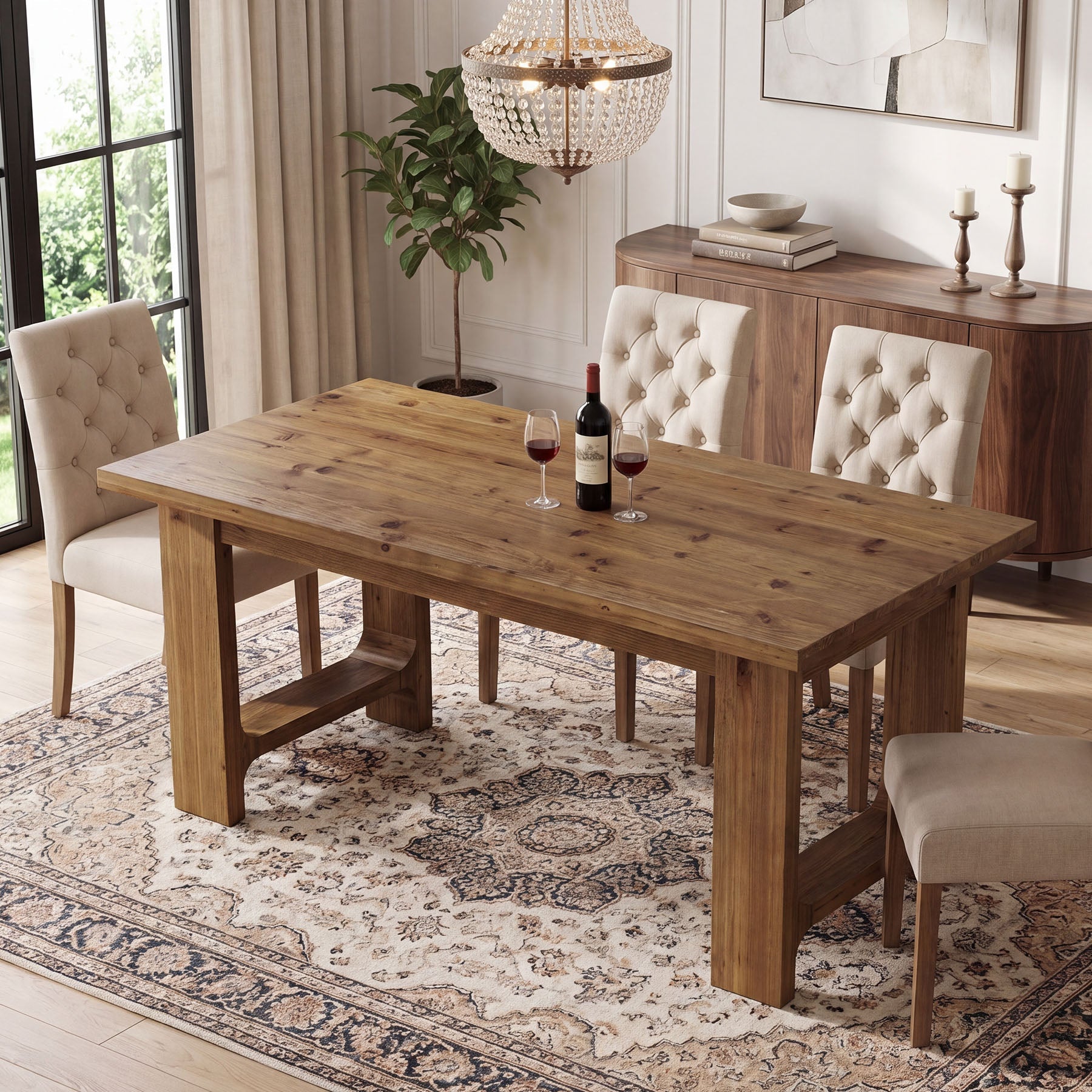 Tribesigns 63-Inch Solid Wood Dining Table with U-Shaped Legs, Farmhouse Kitchen Table for 6 People