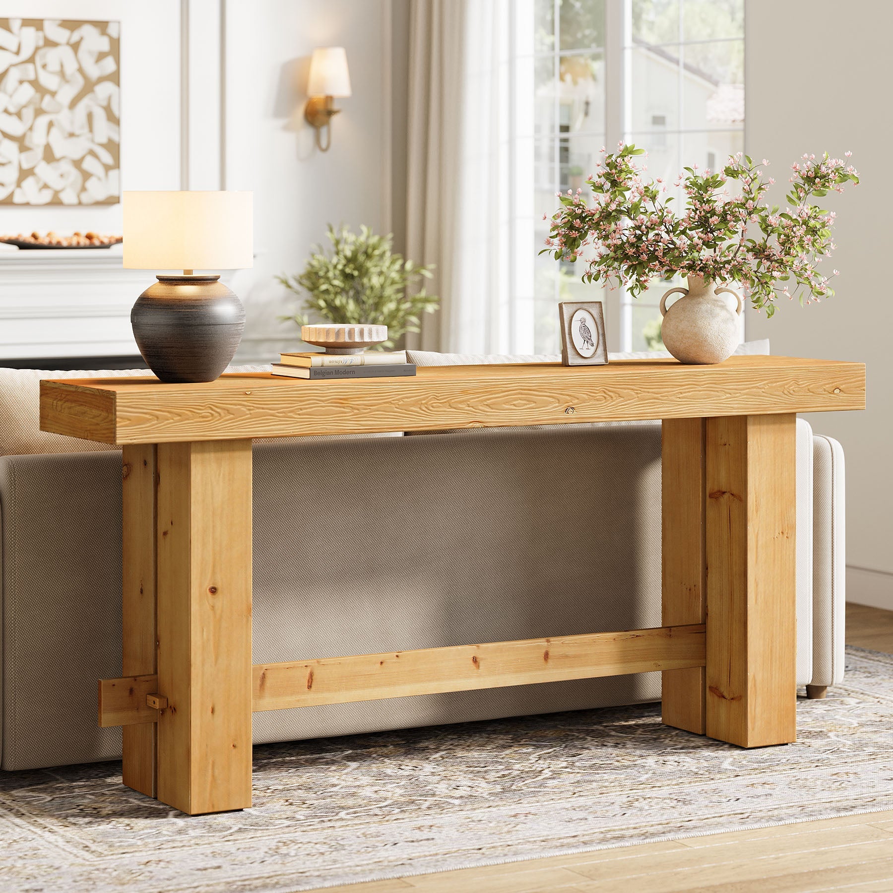 Solid Wood Console Table,63" Sofa  Entryway Table with Stable Leg