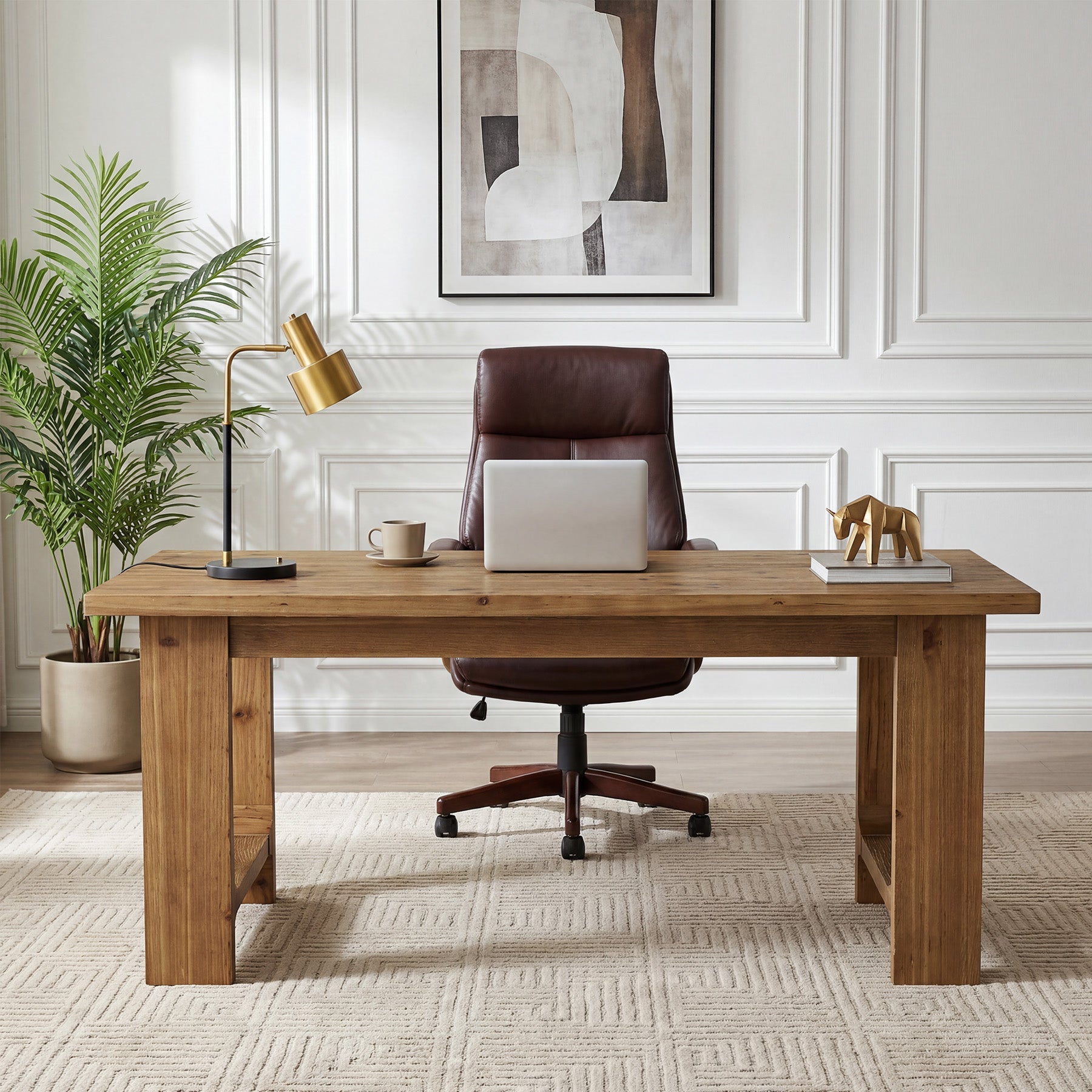 Tribesigns 63-Inch Solid Wood Executive Desk with U-Shaped Legs, Rustic Office Desk for Home Office