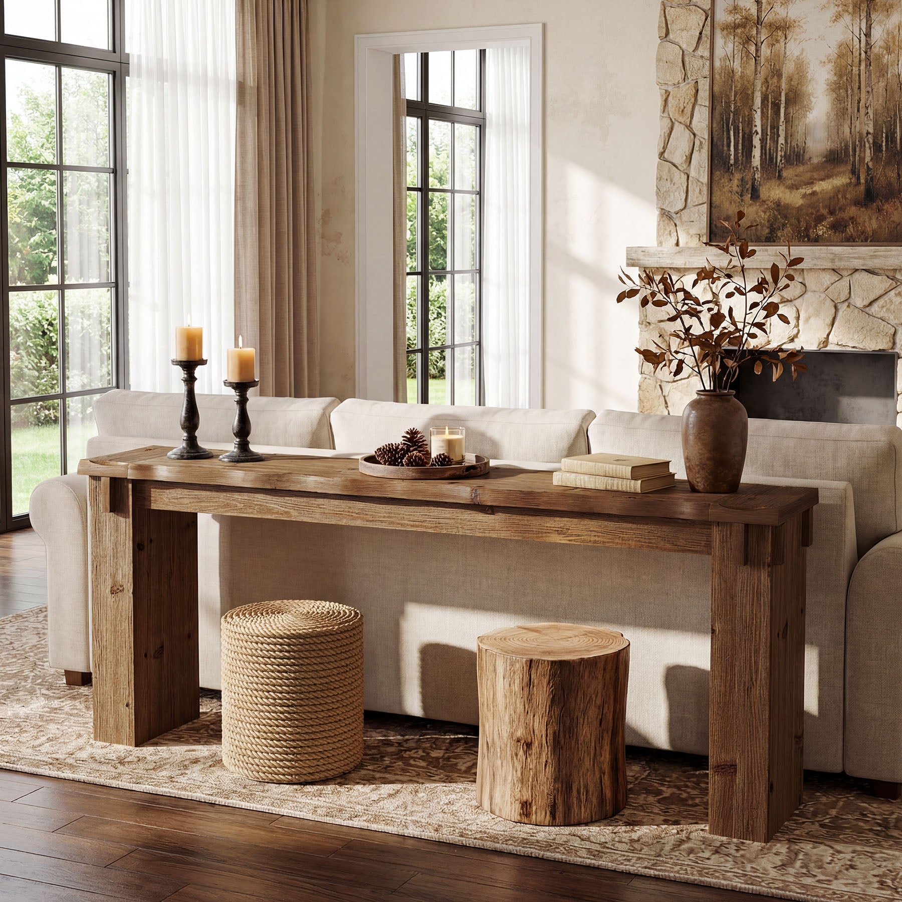 78.7" Extra Long Console Table, Farmhouse Solid Wood Sofa Table for Entryway