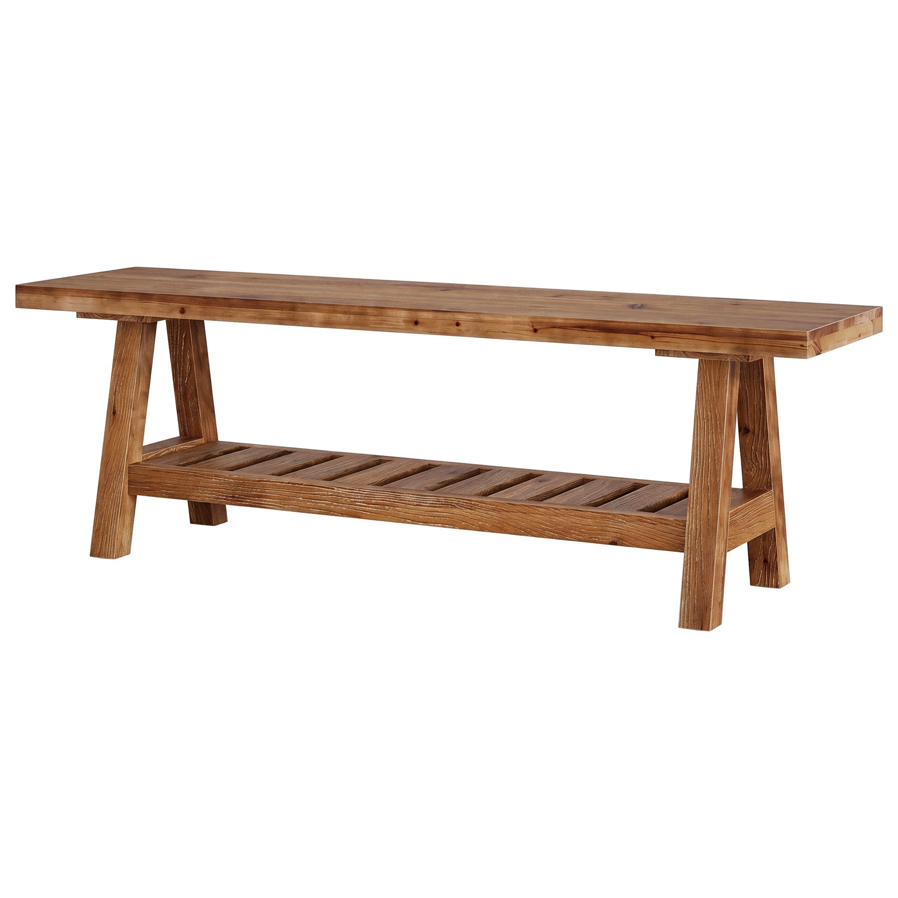 55" Entryway Bench, Solid Wood Shoe Bench End of Bed Seating with Storage Shelf
