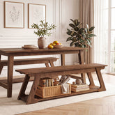 59" Solid Wood Dining Bench, Narrow Indoor Bench with Storage Shelf 3