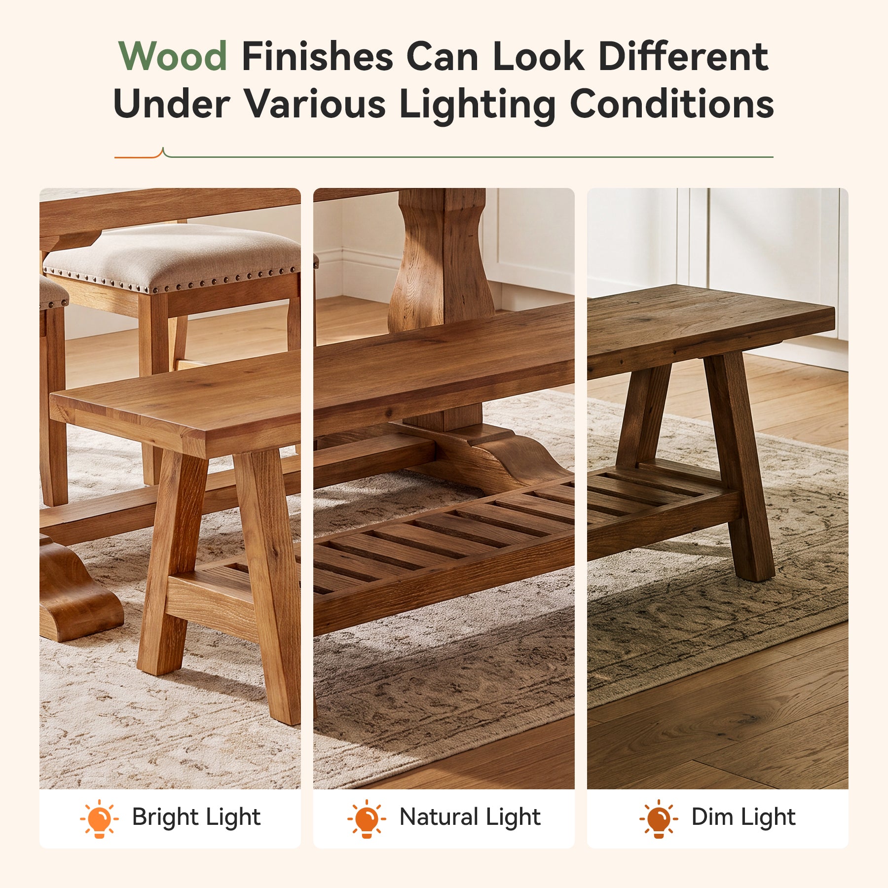 55" Solid Wood Dining Bench, Long 2-Tier Indoor Seating for Dining Room