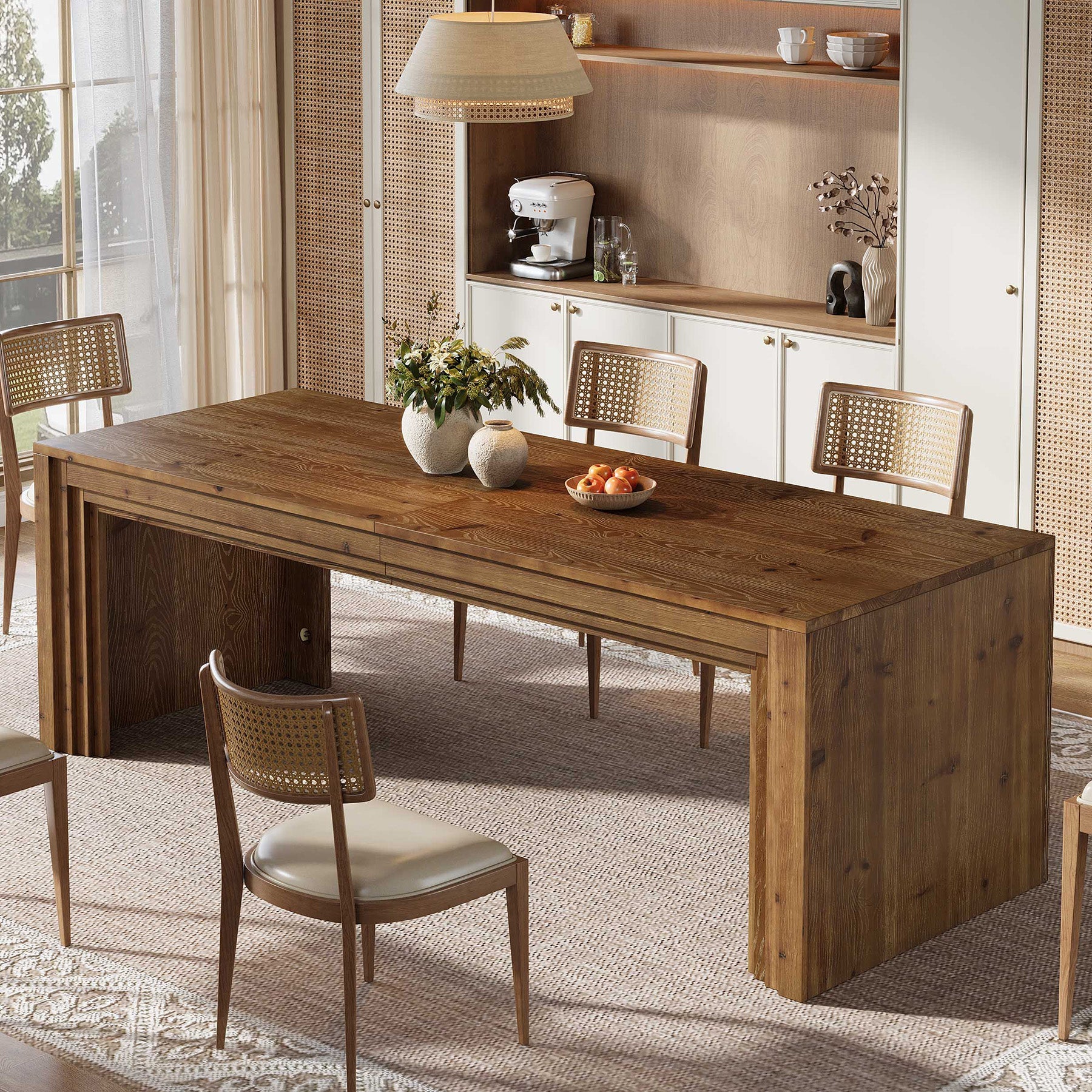 Solid Wood Dining Table for 6-10, 78.7" Rectangular Kitchen Table for Dining Room