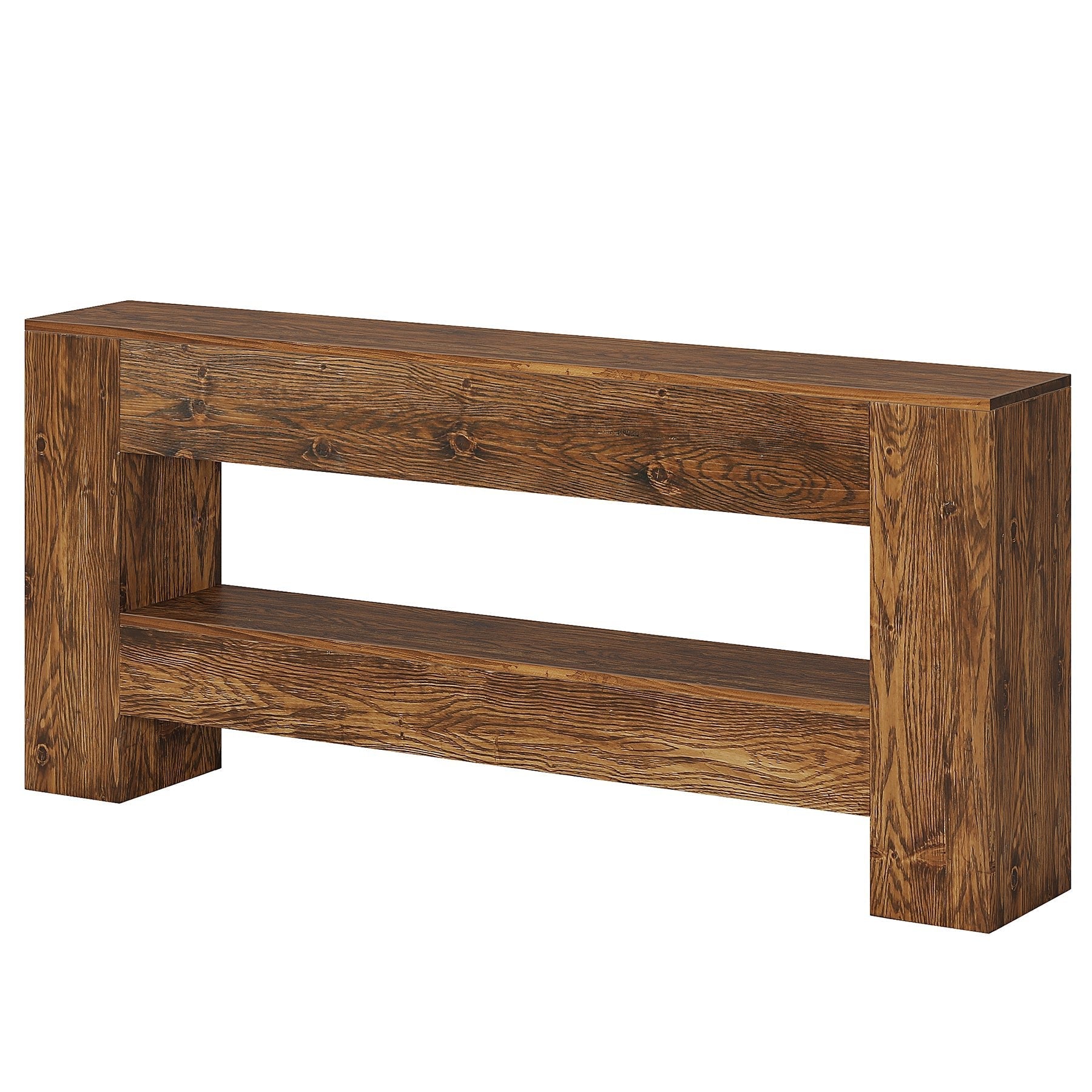Solid Wood Console Table, 63" Farmhouse Entryway Table with 2-Tier Storage Shelf