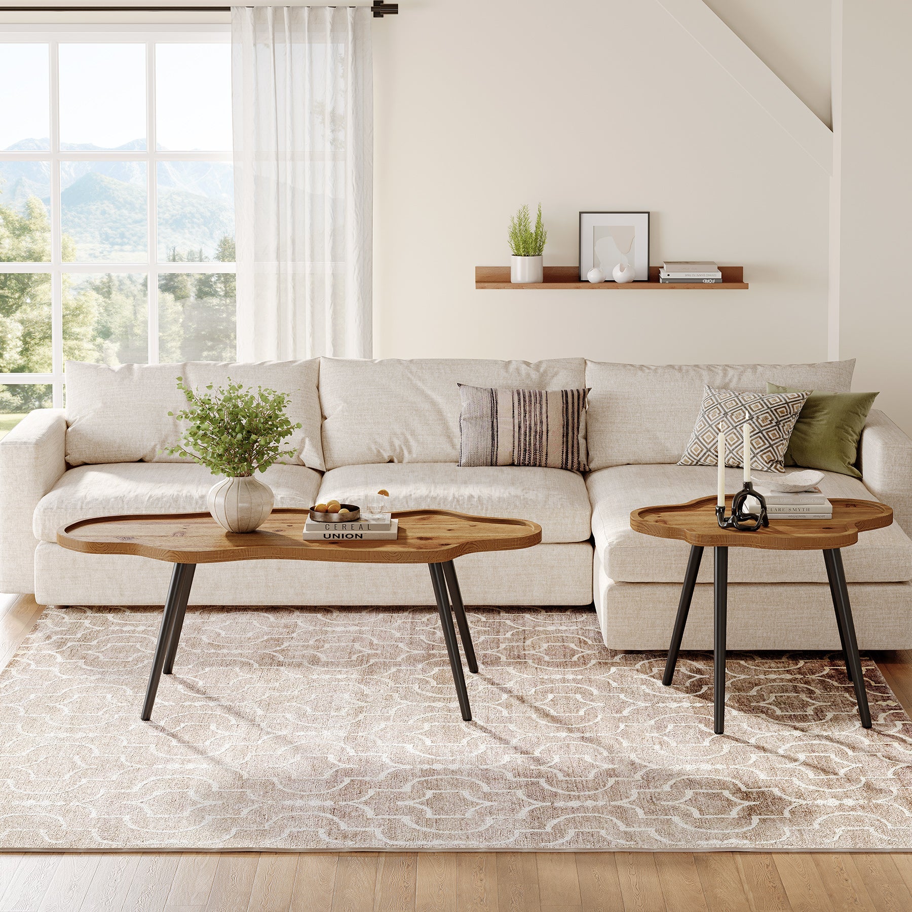 Tribesigns Nesting Coffee Table Set of 2, Solid Wood with Cloud Tabletop