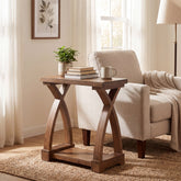 23.62" Solid Wood End Table, 2-Tier Side Table with Curved X-Frame for Small Spaces 3