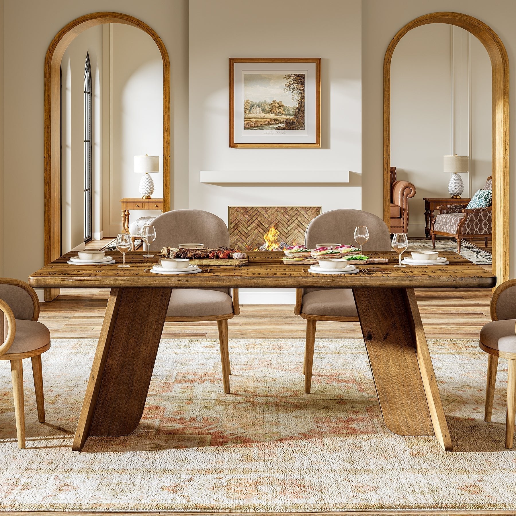 63" Solid Wood Dining Table for 4-6, Farmhouse Kitchen Table with Sturdy Legs