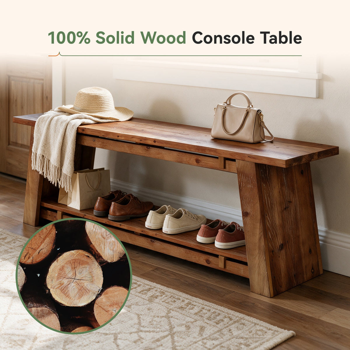 Tribesigns 63" Solid Wood TV Stand with 2-Tier Storage, Farmhouse Media Console for 70" TVs