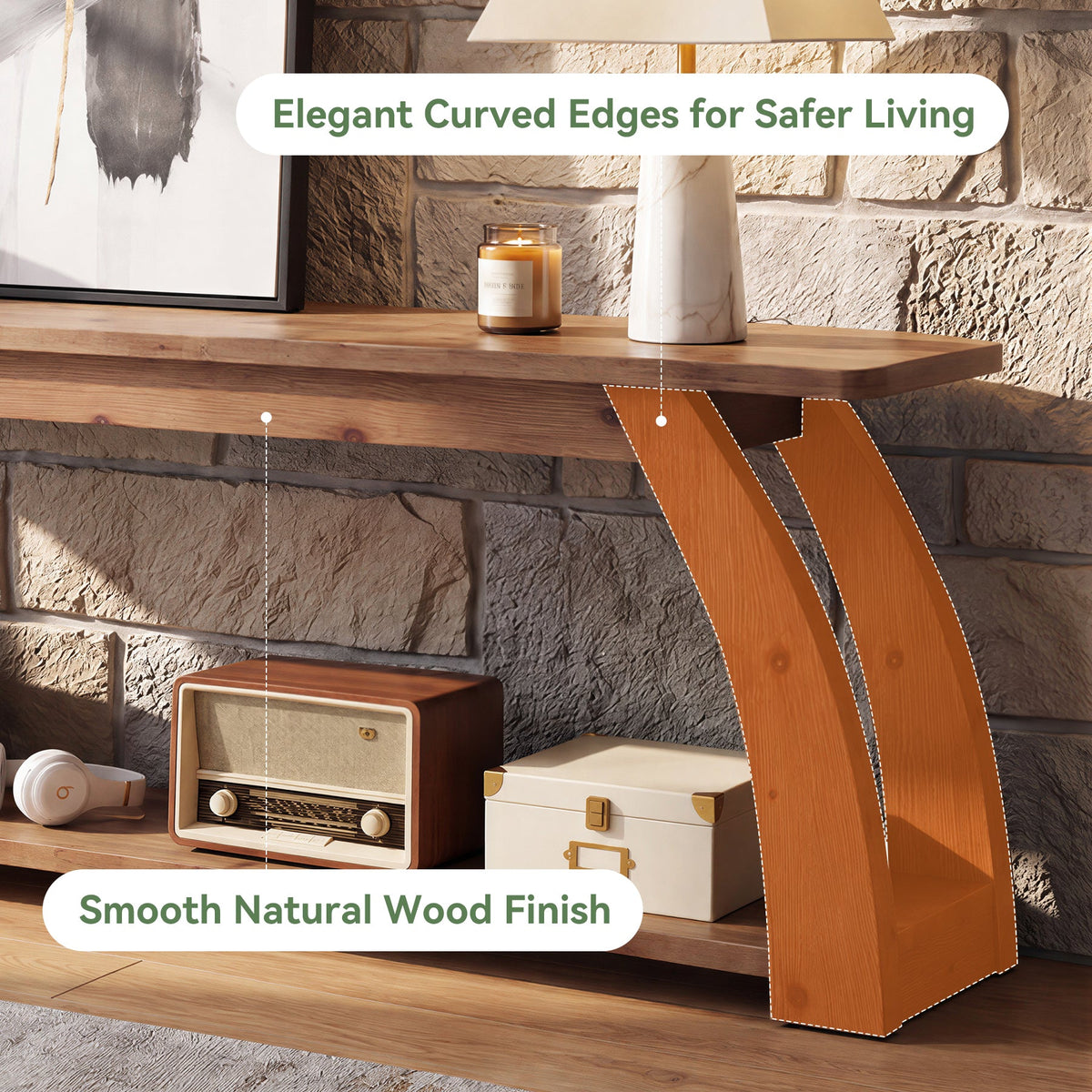 63" Solid Wood TV Stand for up to 75" TVs, 2-Tier  Entertainment Center with Open Storage