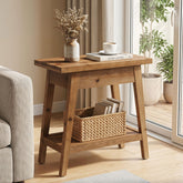 2-Tier Solid Wood End Table, Farmhouse Side Table with Storage for Living Room 3