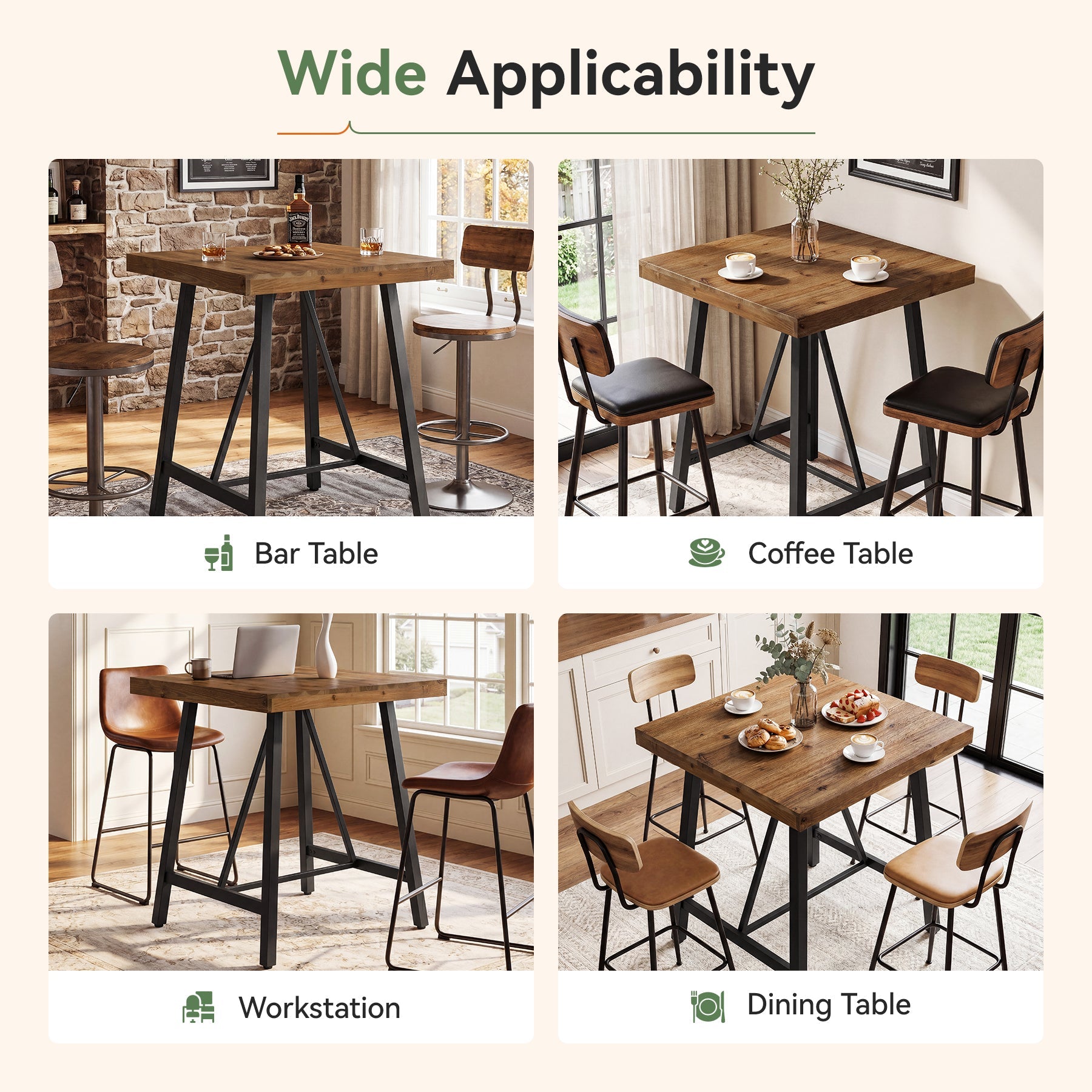 31.5" Solid Wood Bar Table, Counter Height Pub Table Kitchen Dinner Table