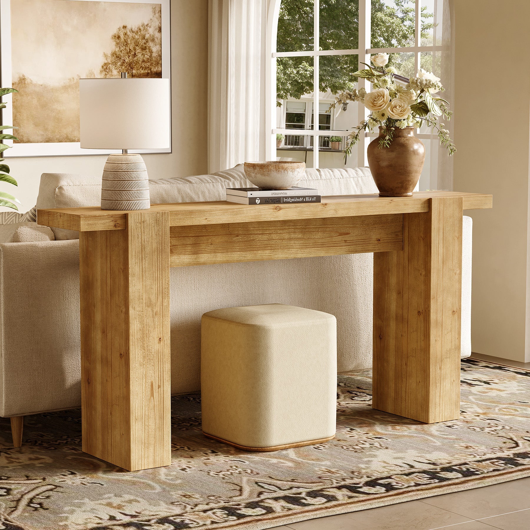 Solid Wood Console Table, 67" Narrow Entryway Sofa Table with Sturdy Legs