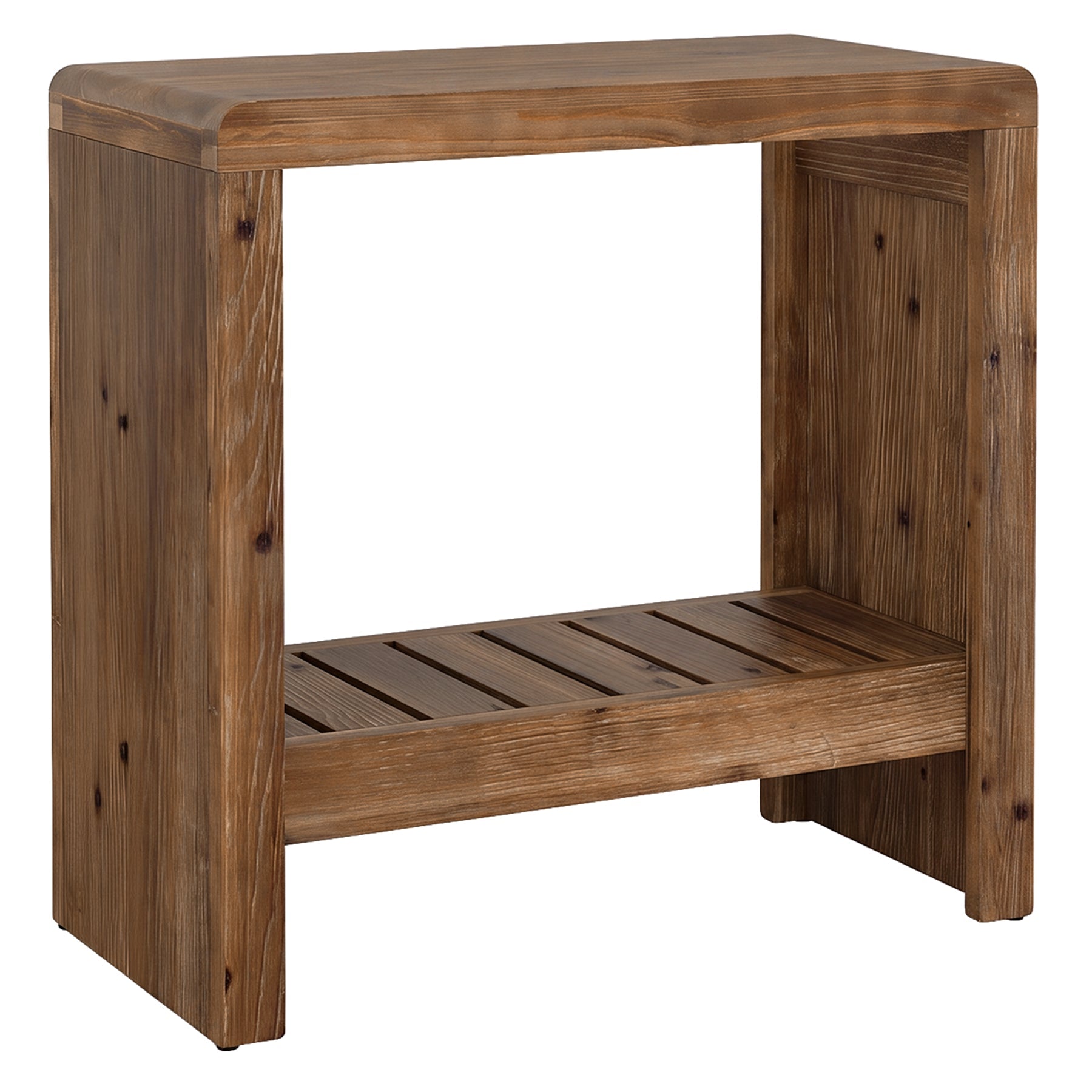 23.6" Solid Wood End Table, Narrow Sofa Side Table with Slatted Shelf