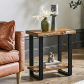 Solid Wood End Table, 2-Tier Side Table Nightstand with Iron Frame 3