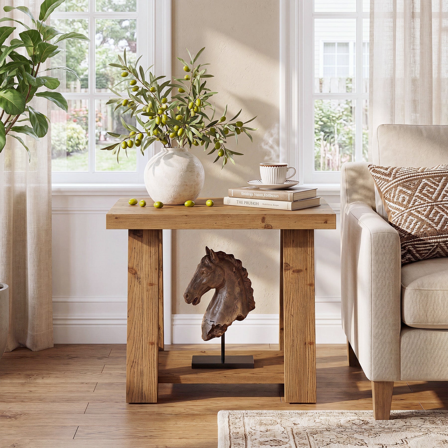 Tribesigns 23.6 Inch 2-Tier Side Table, Solid Wood Rectangle End Table with Storage Shelves for Living Room
