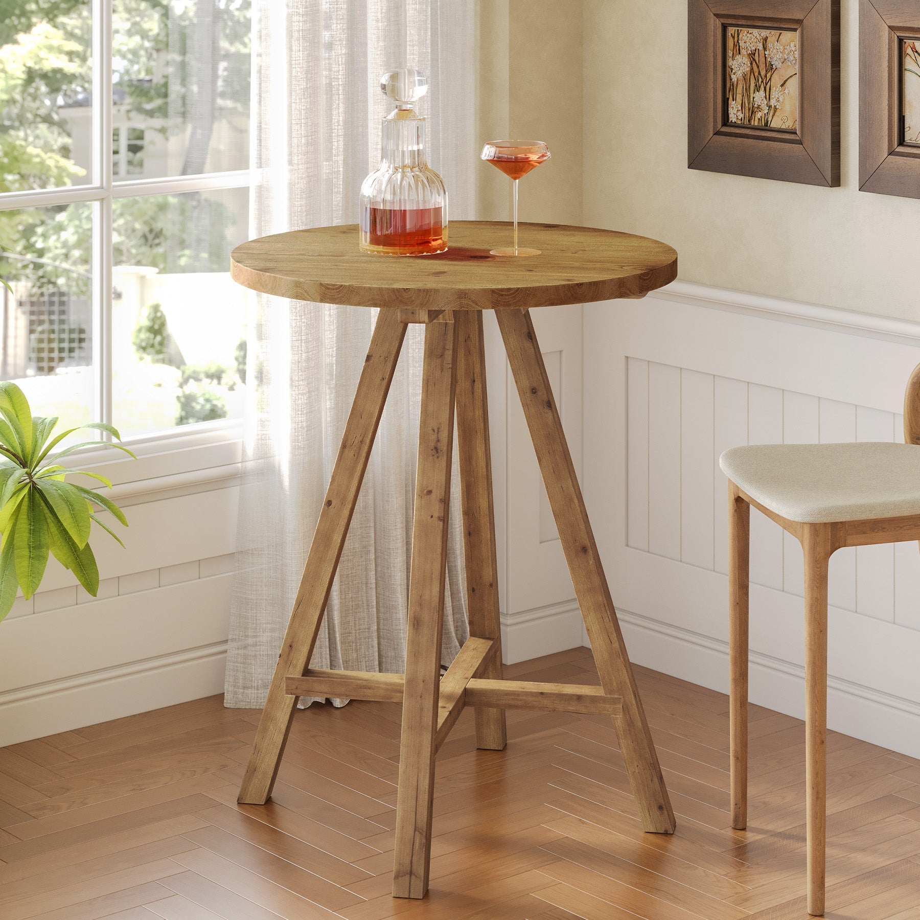 31.5" Round Bar Table, Solid Wood Pub Bistro Table