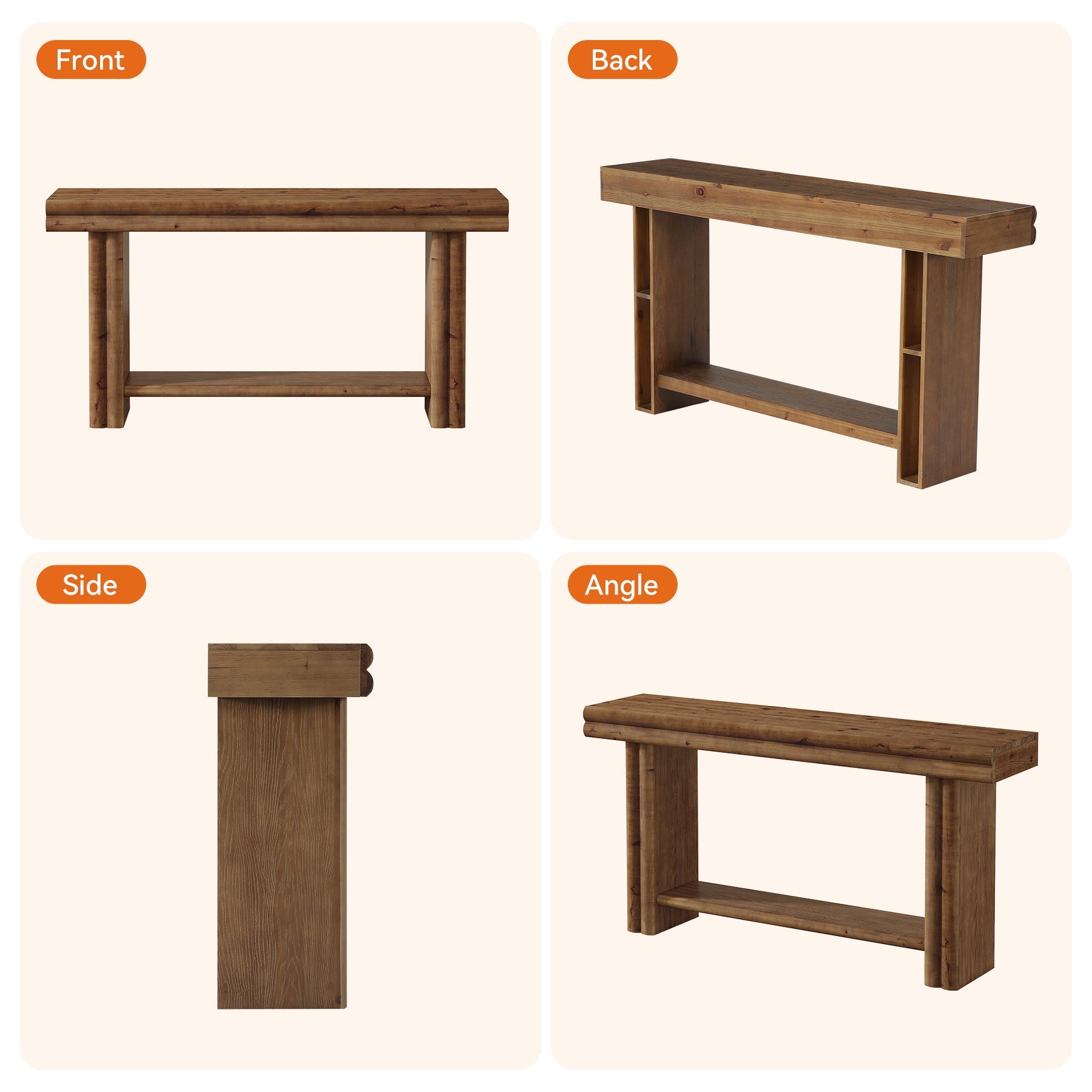 63" Solid Wood Console Table, 2-Tier Farmhouse Entryway Table with Storage Shelf