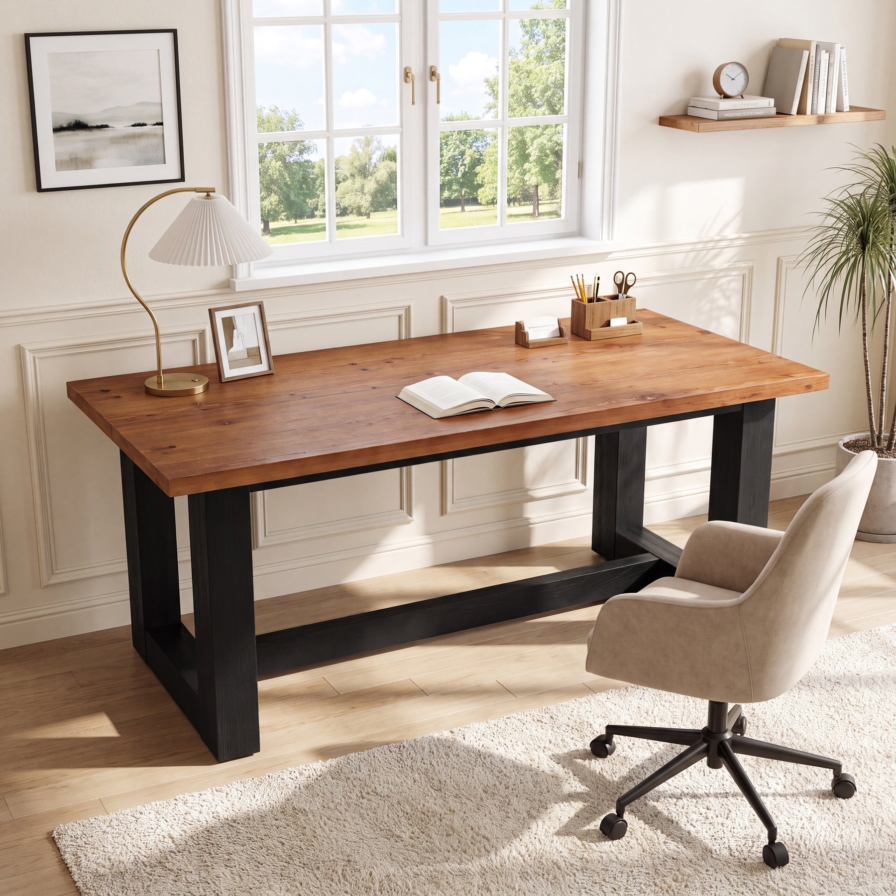 63" Solid Wood Executive Desk, Large Computer Desk Office Conference Desk