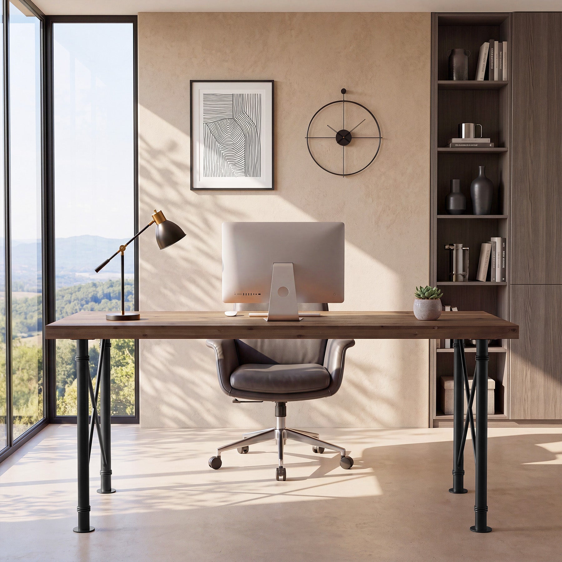 63" Solid Wood Executive Desk, Industrial Home Office Computer Desk