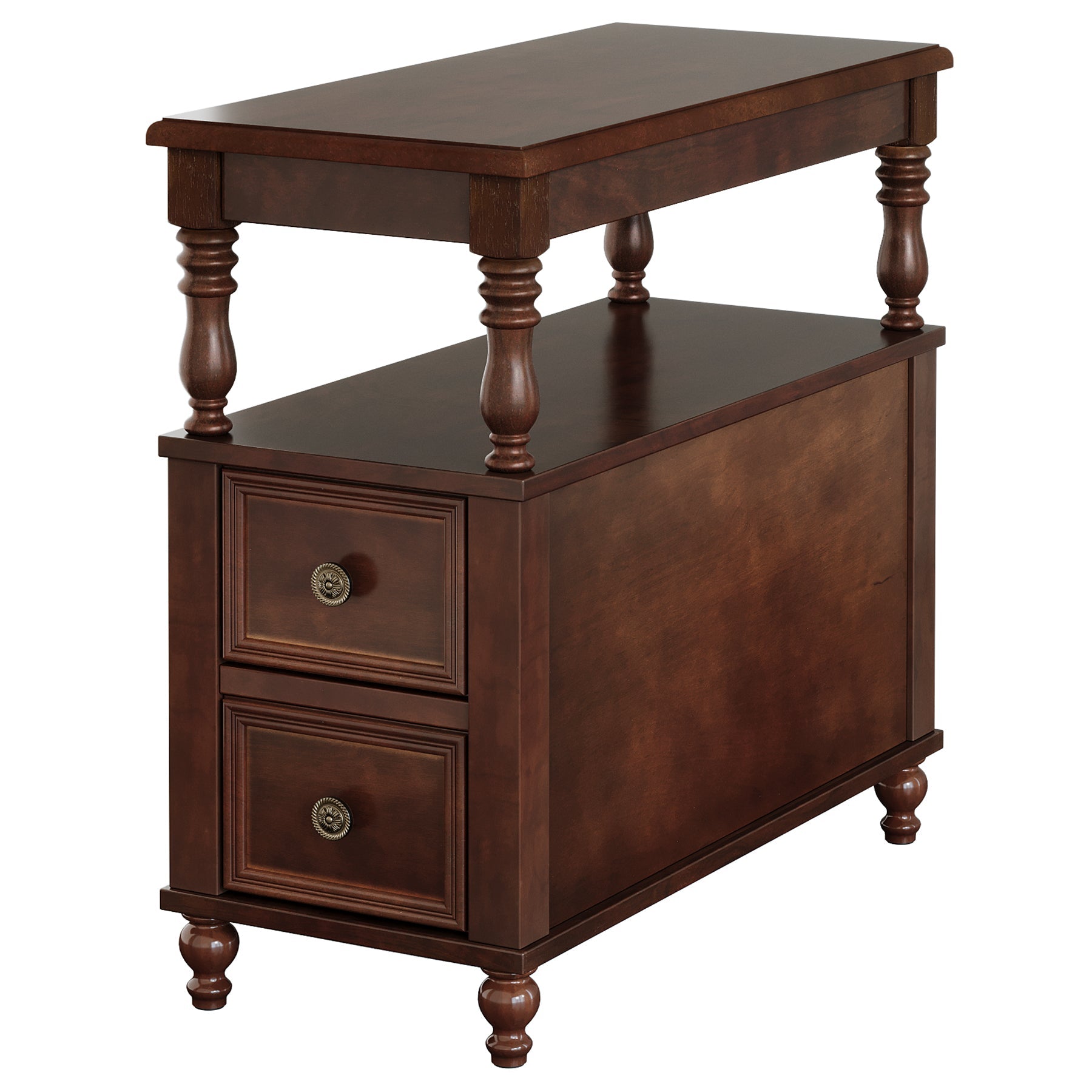 Solid Wood Nightstand with 2 Drawers, Bedside Table with Open Shelf