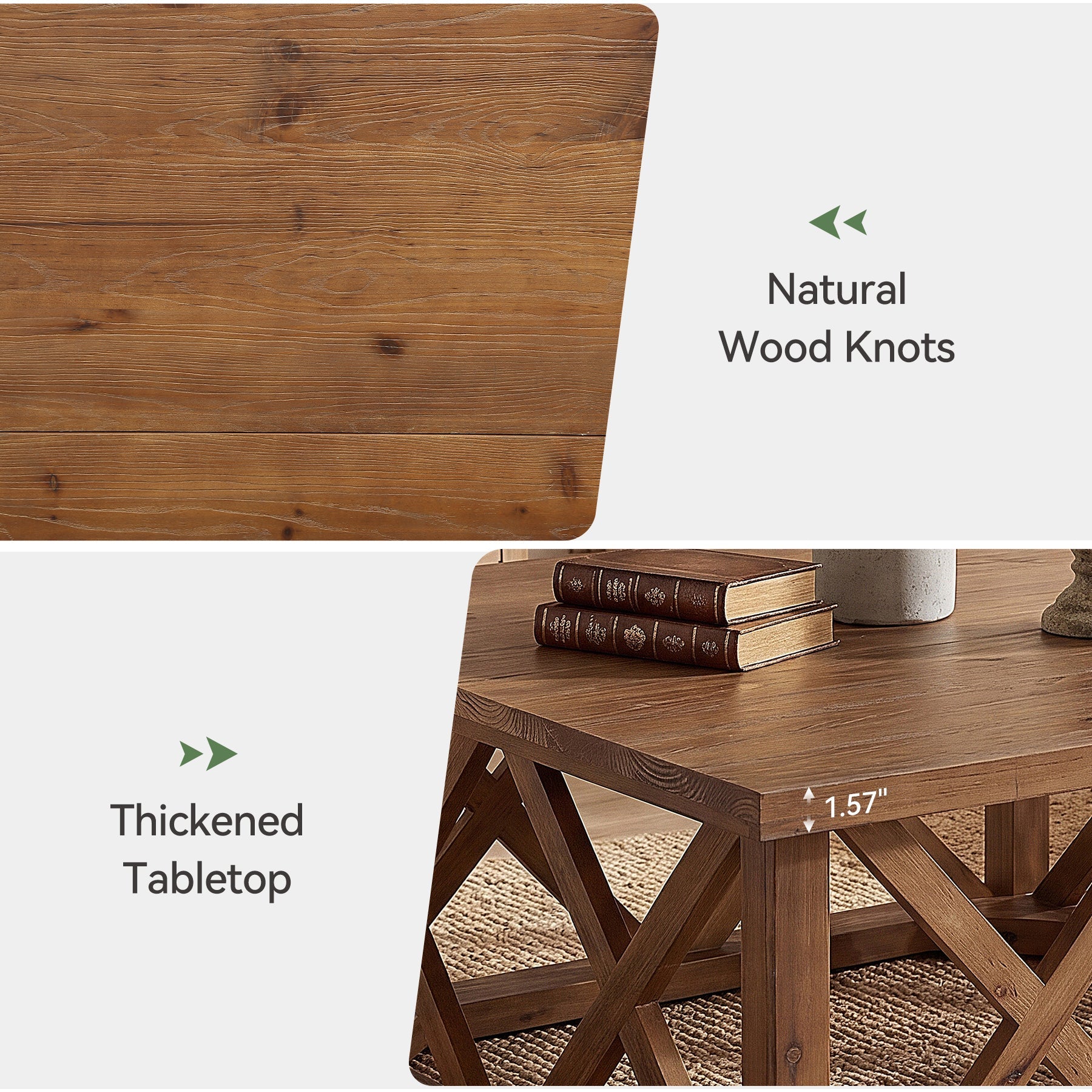 Tribesigns 39.37" Solid Wood Coffee Table, Square Farmhouse Table for Living Room