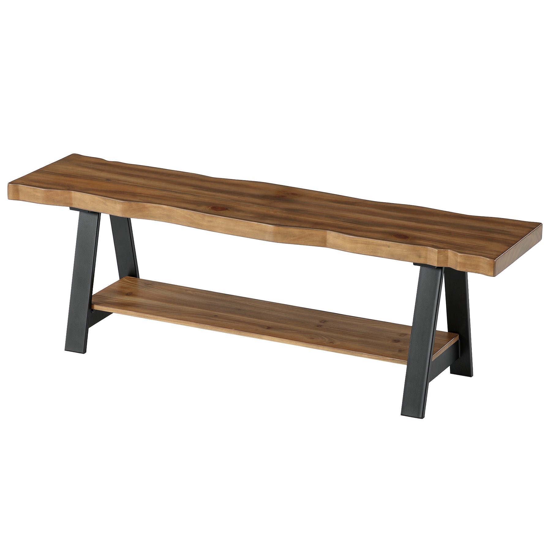 55" Solid Wood Entryway Bench, Farmhouse Shoe Bench with Under Storage Shelf