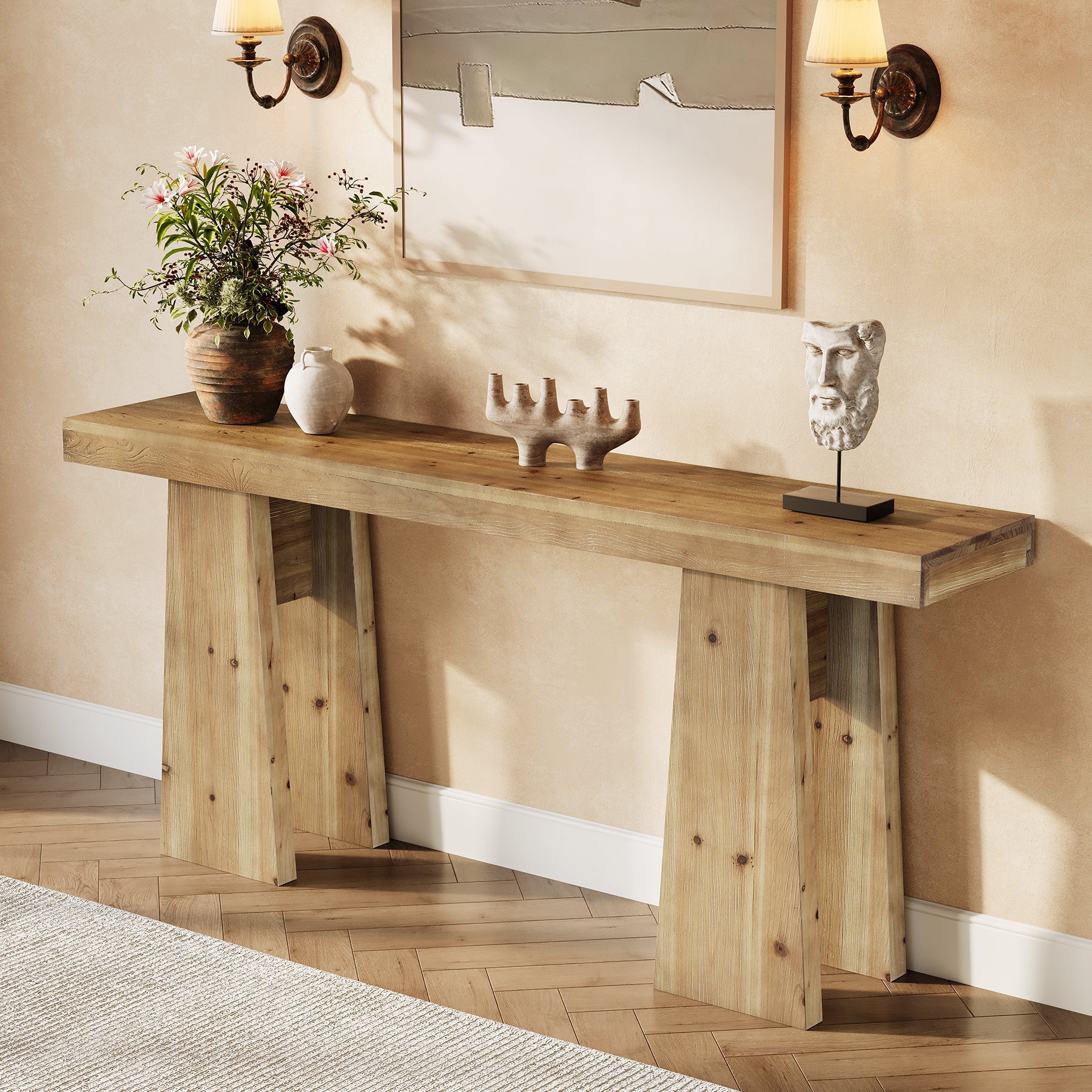 70.9" Solid Wood Console Table, Long Sofa Table with Reinforced Frame