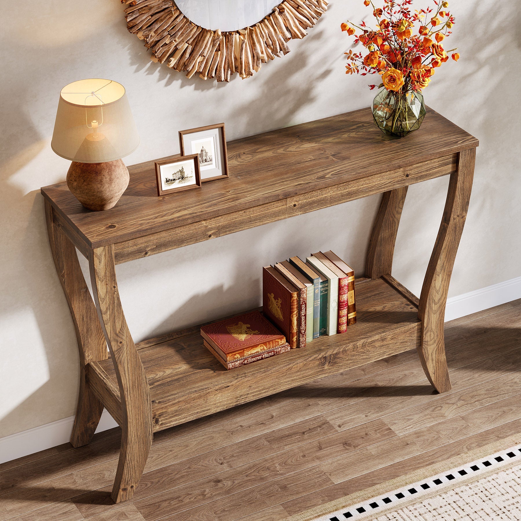43.3" Solid Wood Console Table, Farmhouse Entryway Table With Storage