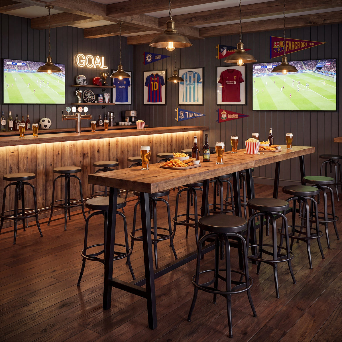 86" Extra Long Industrial Bar Table, Counter Height Solid Wood Pub Table, Narrow High Top