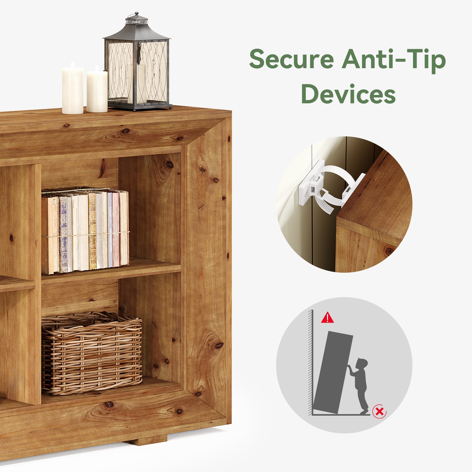 63" Solid Wood Console Table, Farmhouse Entryway Table with 6 Storage Cubes