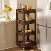 4-Tier Slim Storage Cart, Solid Wood Kitchen Rolling Cart Utility Organizer Shelving Unit 3