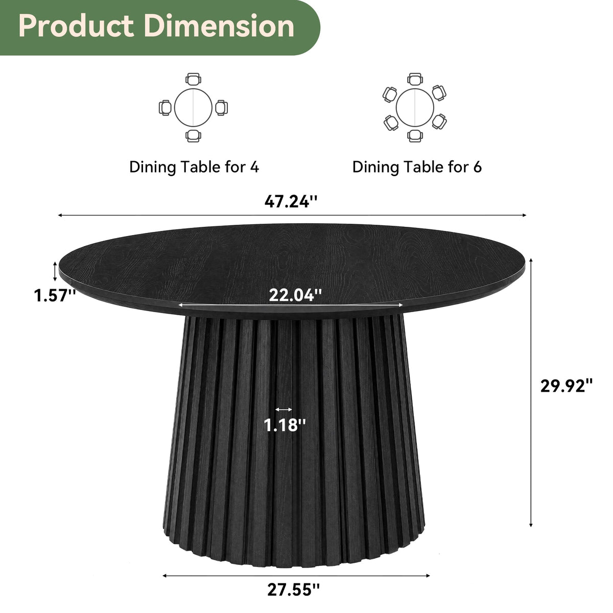 Solid Wood Round Conference Table for 4-6 People, Fluted Base Meeting Table for Office