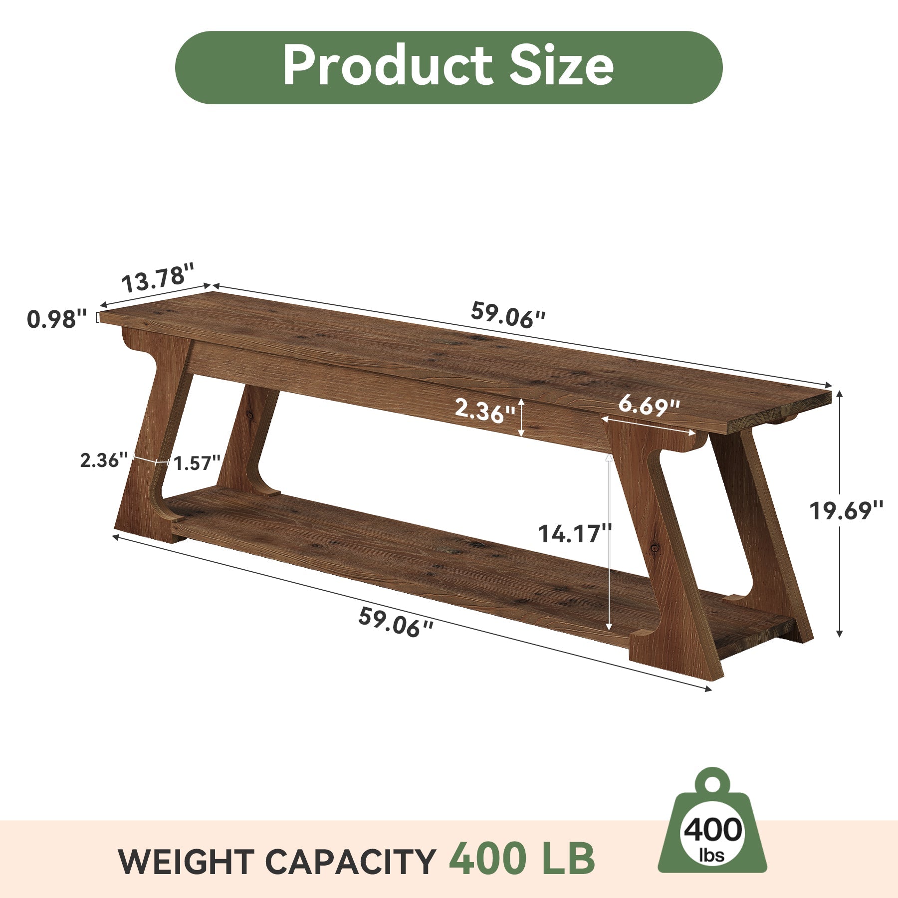 59" Solid Wood Entryway Bench, End of Bed Bench with Trapezoidal-Shaped Leg