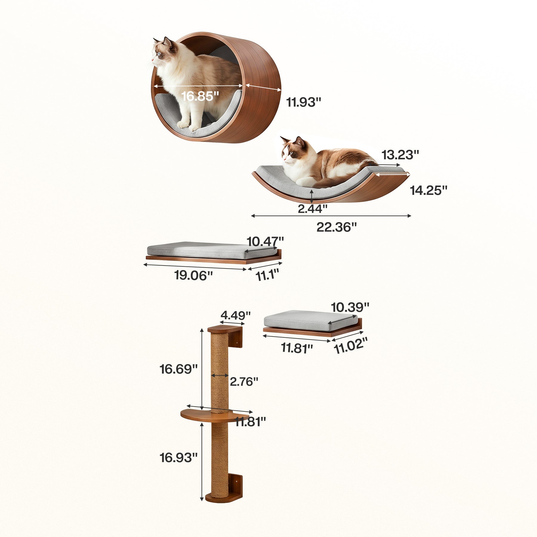 Solid Wood Cat Wall Shelves Set, 5-in-1 Cat Wall Furniture Cat Perches Set for Living Room