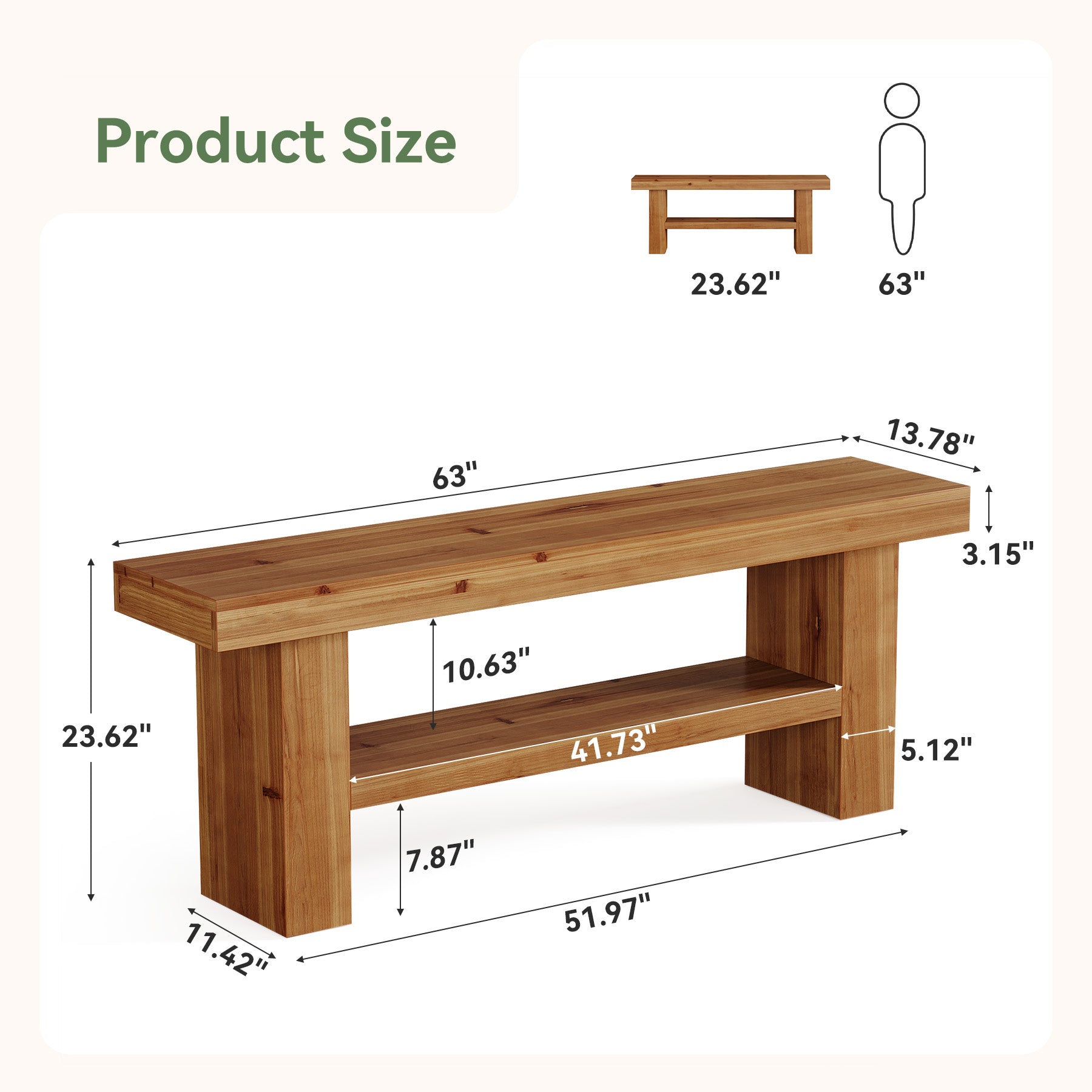 63" Solid Wood TV Stand for TVs up to 75", Entertainment Center with 2-Tier Shelves for Living Room