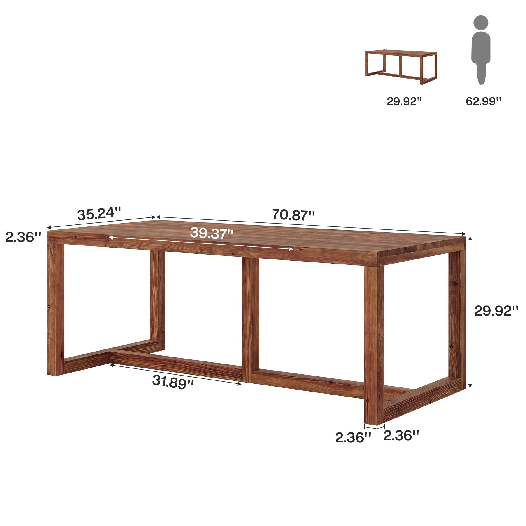 71" Farmhouse Executive Desk, Solid Wood Large Computer Workstation, Home Office
