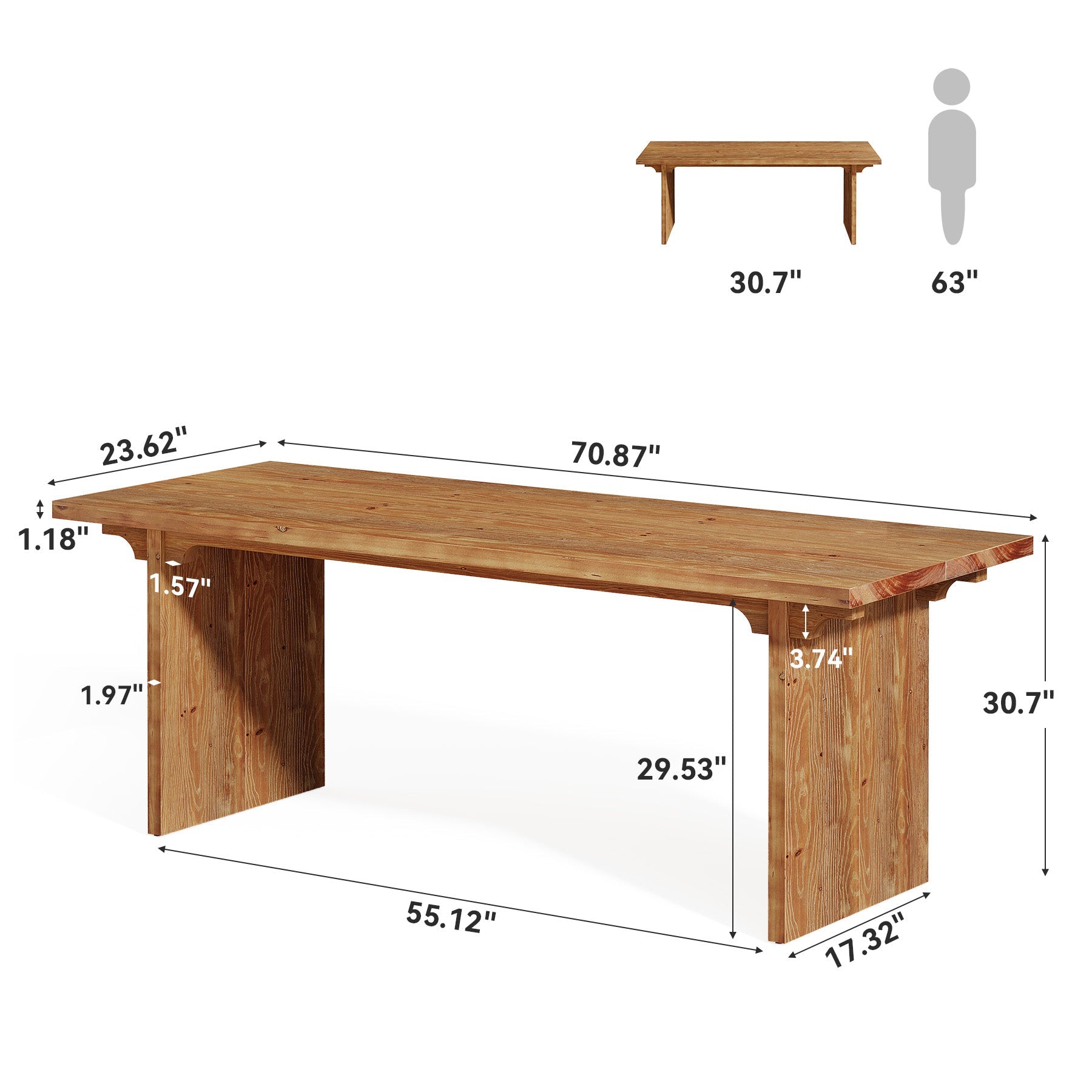 Solid Wood Executive Desk, 70.9" Computer Desk with Panel Legs for Home Office