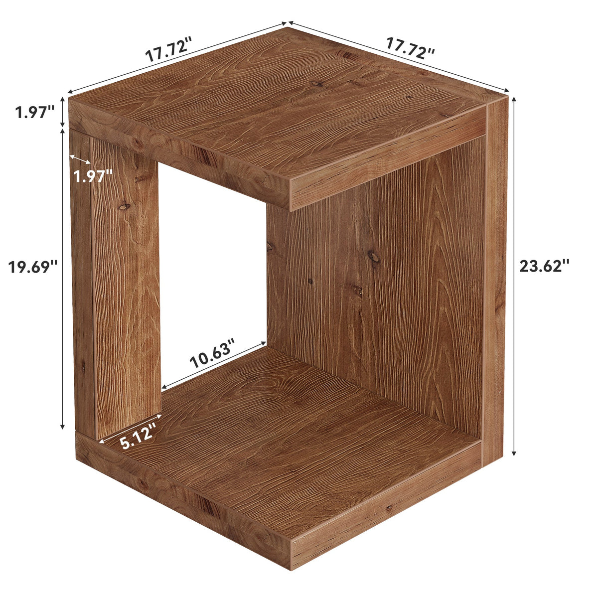 Solid Wood End Table, 2-Tier Side Table with Hollow-Frame for Living Room, Bedroom