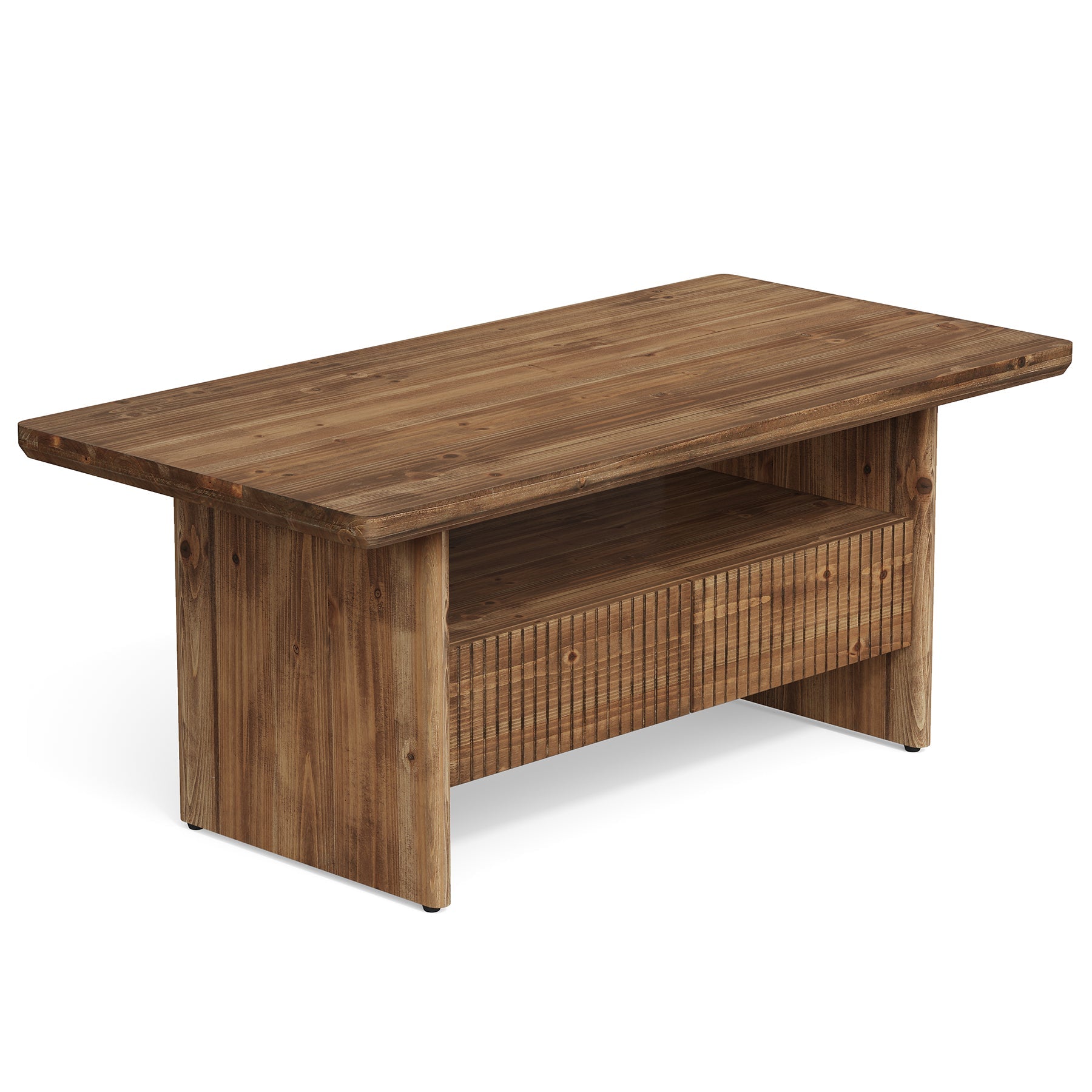 47.2" Solid Wood Coffee Table, 2-Tier Rectangle Center Tea Table with 2 Drawers