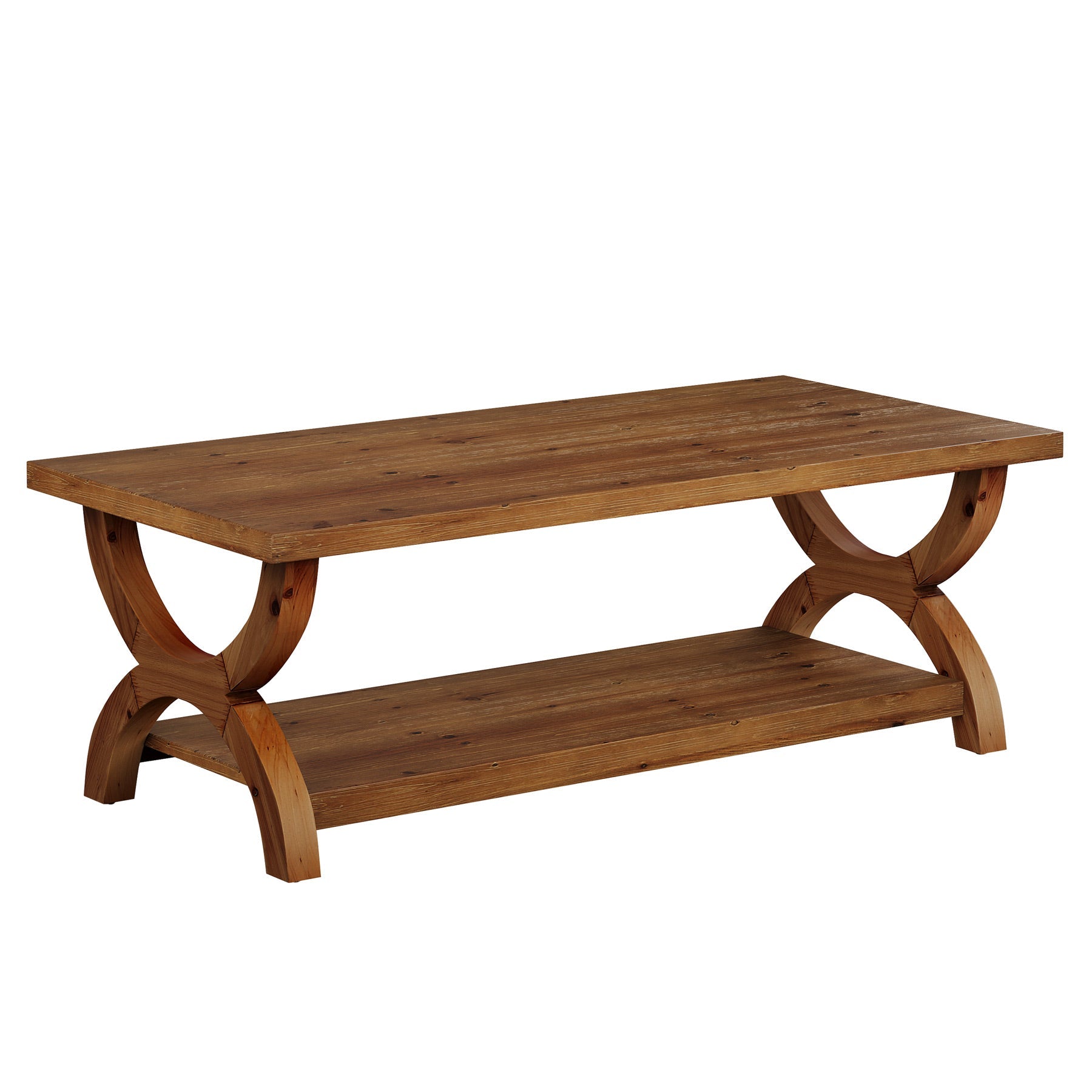 47.2" Solid Wood Coffee Tables, Farmhouse Rectangle Center Tea Table with Storage Shelf